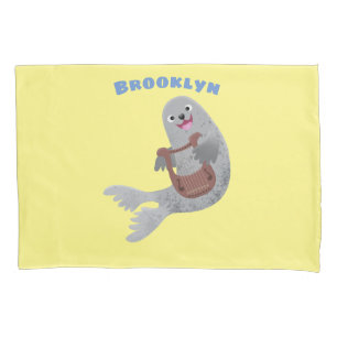 Funda De Cojín Feliz ilustracion de personalizado de foca de arpa