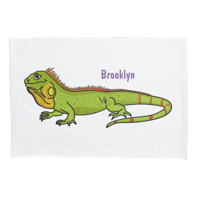 Funda De Cojín Feliz ilustracion personalizado de iguana verde (Anverso)