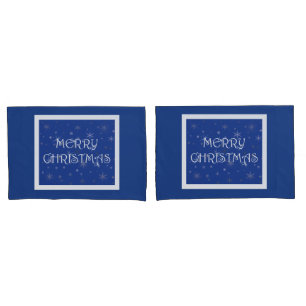 Funda De Cojín Feliz Navidad azul con copas de nieve