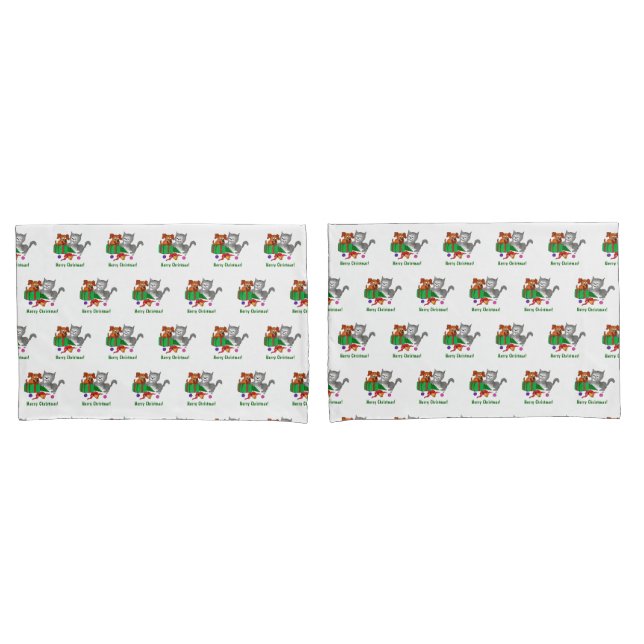 Funda De Cojín Feliz Navidad con gato y pipa (Anverso - Set)