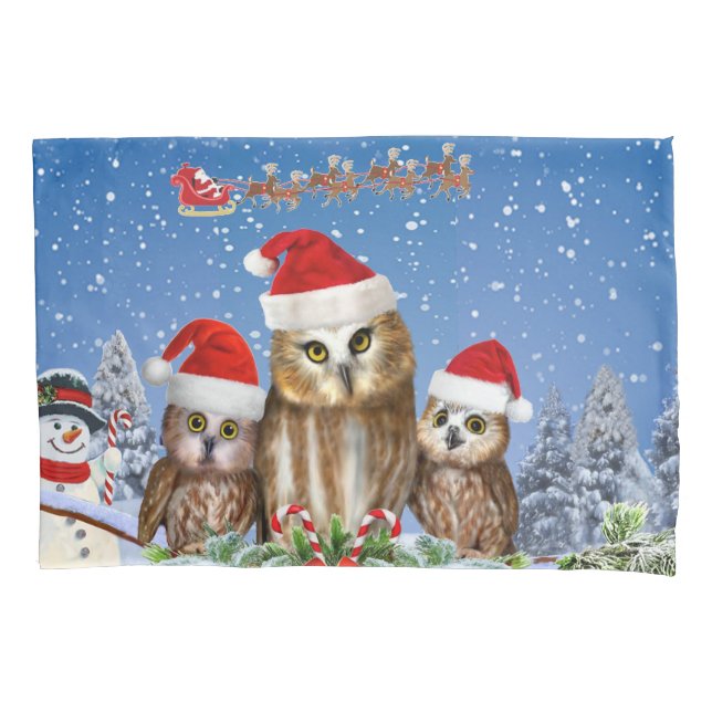 FUNDA DE COJÍN FELIZ NAVIDAD DE BÚHO DE NOSOTROS! (Anverso)