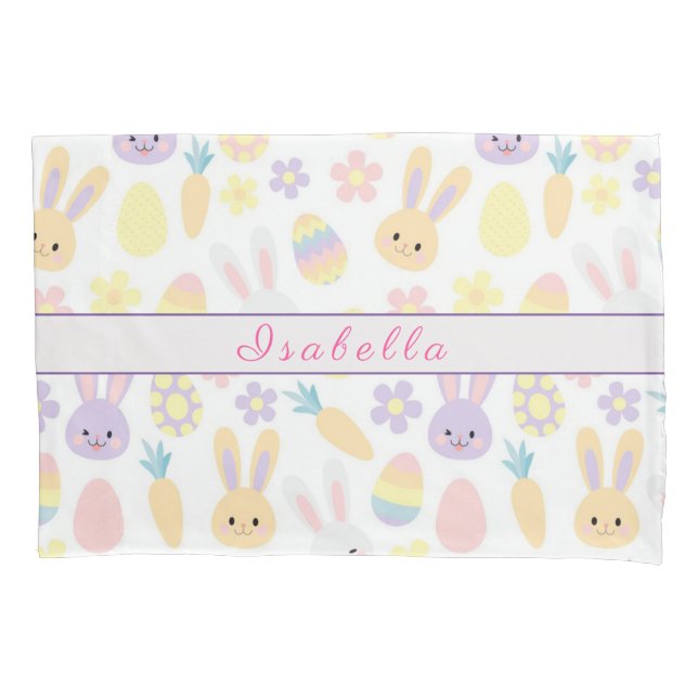 Funda De Cojín Feliz Personalizar Conejo Púrpura de Pascua (Anverso)