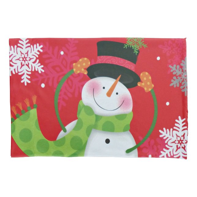 Funda De Cojín Feliz Snowman (Anverso)