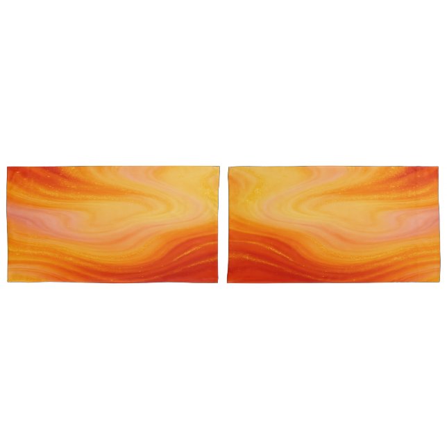 Funda De Cojín Feroe Naranja de oro Par de Mármol de oro (Anverso - Set)