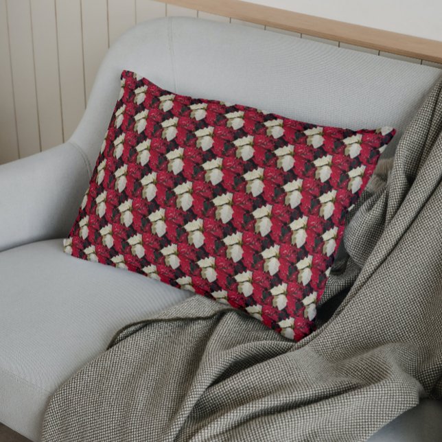 Funda De Cojín Festividades del patrón de puninsettias rojas y bl (In Situ)