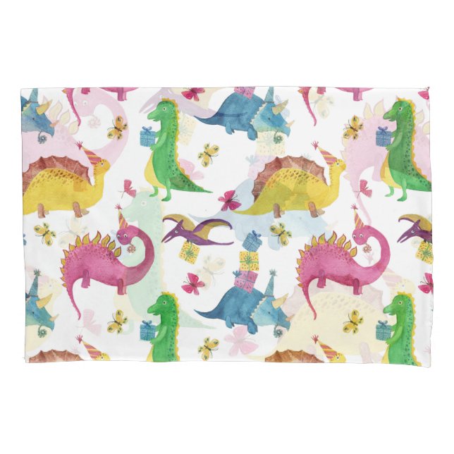 Funda De Cojín Fiesta de dinosaurios: patrón de acuarela. (Anverso)