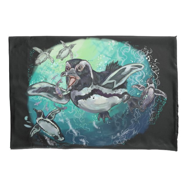 Funda De Cojín Fiesta de Pescado Pingüino Africano (Anverso)