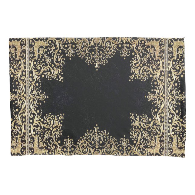 Funda De Cojín Filigree Negro Y Oro Caídos (Anverso)
