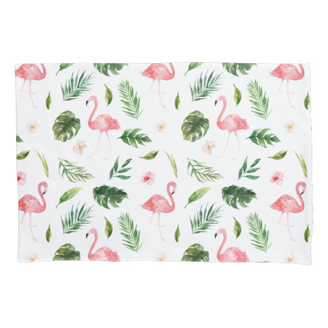 Funda De Cojín Flamingo de color agua y patrón tropical de vegeta (Anverso)