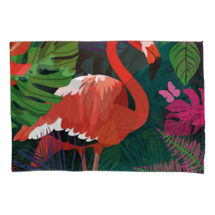 Funda De Cojín Flamingo rosa: Armonía de mariposa tropical.