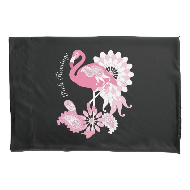 Funda De Cojín Flamingo rosa negro moderno personalizado (Anverso)