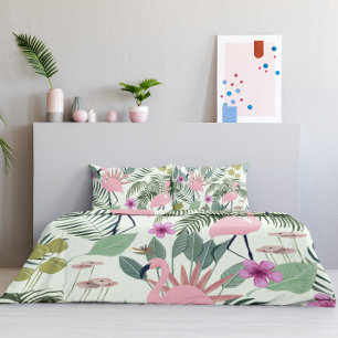 Funda De Cojín Flamingo Rosado Tropical Flamingo Green Leaf Uniqu