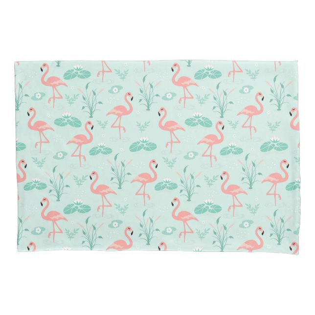 Funda De Cojín Flamingos Rosa Verde Aves Tropicales Modernos  (Anverso)