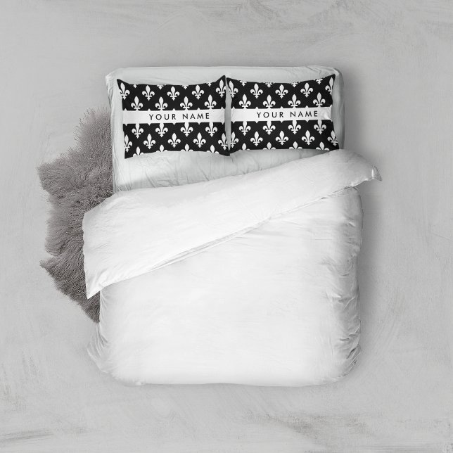 Funda De Cojín Fleur de Lis, Blanco sobre Negro, Blanco, Tu Nombr (Subido por el creador)