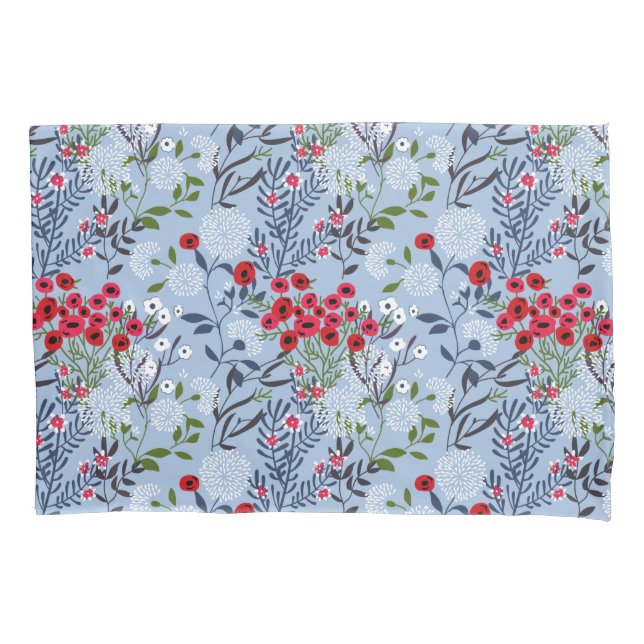 Funda De Cojín Flor blanca azul rosa rojo (Anverso)