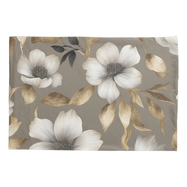 Funda De Cojín Flor blanca blanca dorada marrón claro (Reverso-Izquierdo)