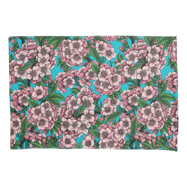 Funda De Cojín Flor de cerezo en azul (Anverso)