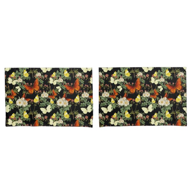 Funda De Cojín Flor de manzana y mariposas fondo negro (Anverso - Set)