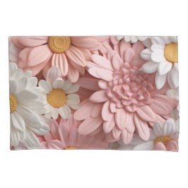 Funda De Cojín Flor de margarita rosa y blanca en 3D