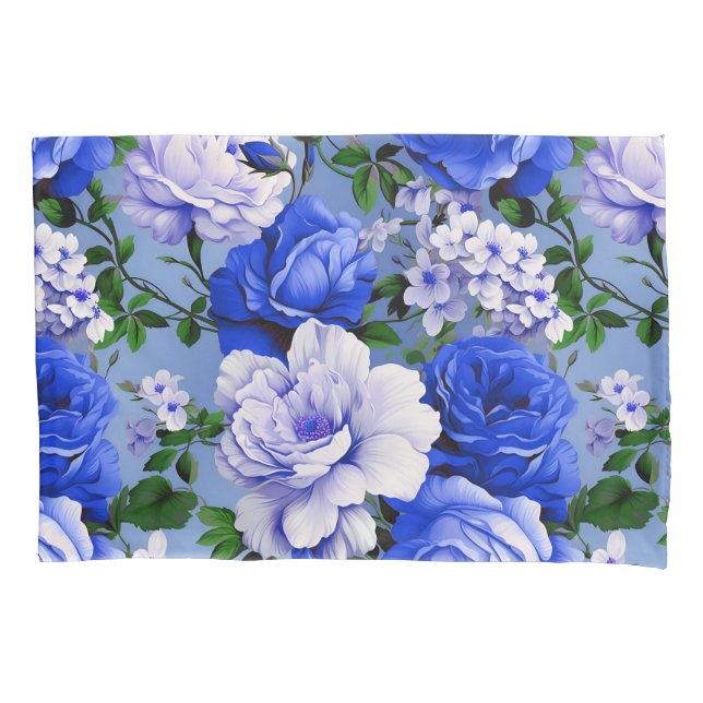 Funda De Cojín Flor de Rosa azul retro grande (Anverso)