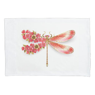 Funda De Cojín Flor libélula con sakura de joyas