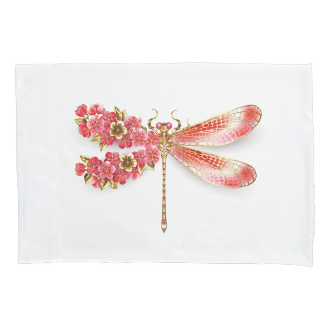 Funda De Cojín Flor libélula con sakura de joyas (Anverso)