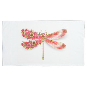 Funda De Cojín Flor libélula con sakura de joyas