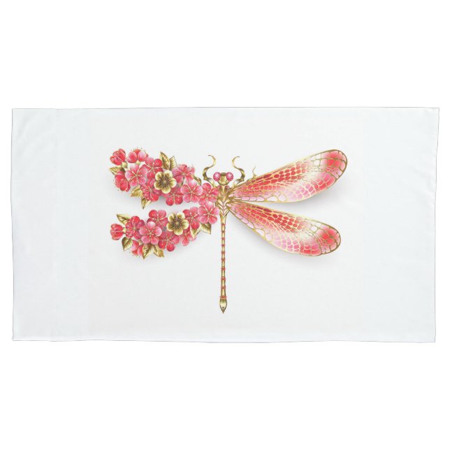 Funda De Cojín Flor libélula con sakura de joyas (Anverso)