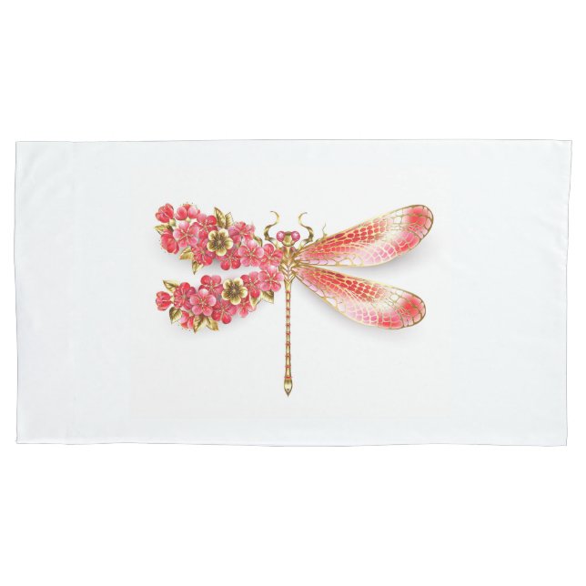 Funda De Cojín Flor libélula con sakura de joyas (Anverso-izquierdo)