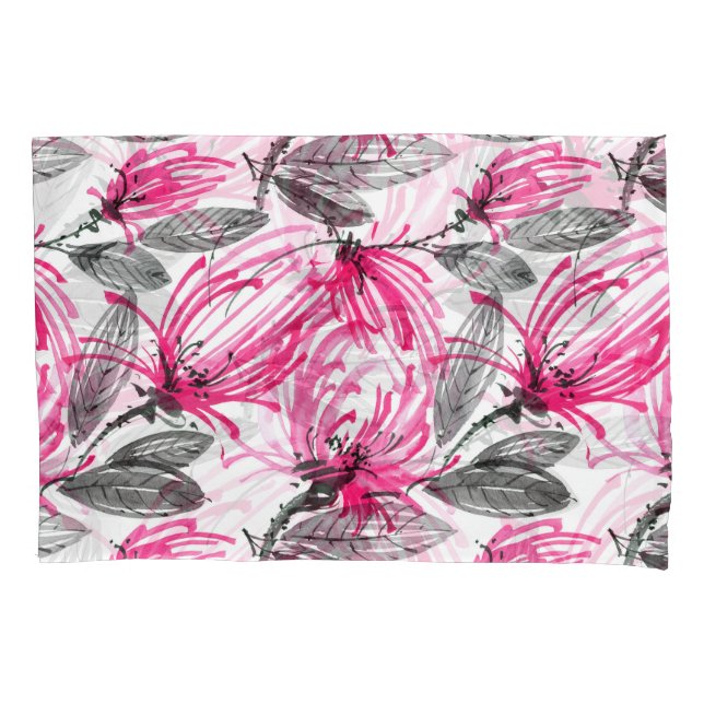 Funda De Cojín Flor Roja Oriental: Patrón acuarela. (Anverso)