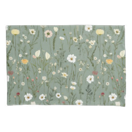 Funda De Cojín Flor salvaje de Boho blanco amarillo verde sabio