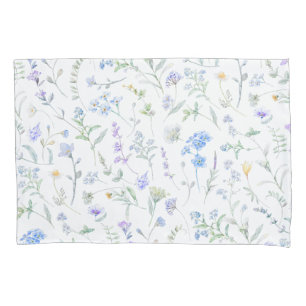 Funda De Cojín Flor silvestre acuarela púrpura azul