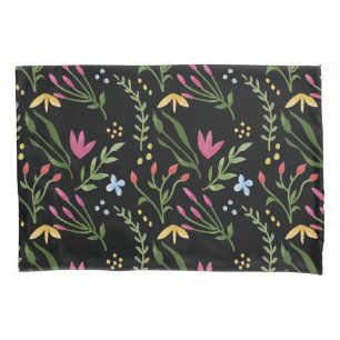 Funda De Cojín Flor silvestre de color negro Flor botánica
