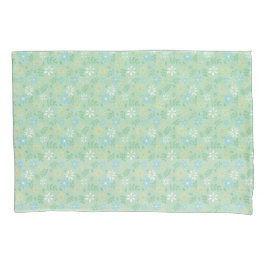 Funda De Cojín Flor verde suave con flores amarillas blancas azul