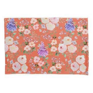 Funda De Cojín Flora acuarela de color naranja