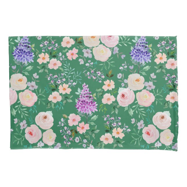 Funda De Cojín Flora de acuarela verde amazónica (Anverso)