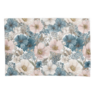 Funda De Cojín Floral Acuarela Vintage Azul Rosa