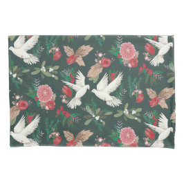 Funda de cojín floral botánico Palomas de Navidad