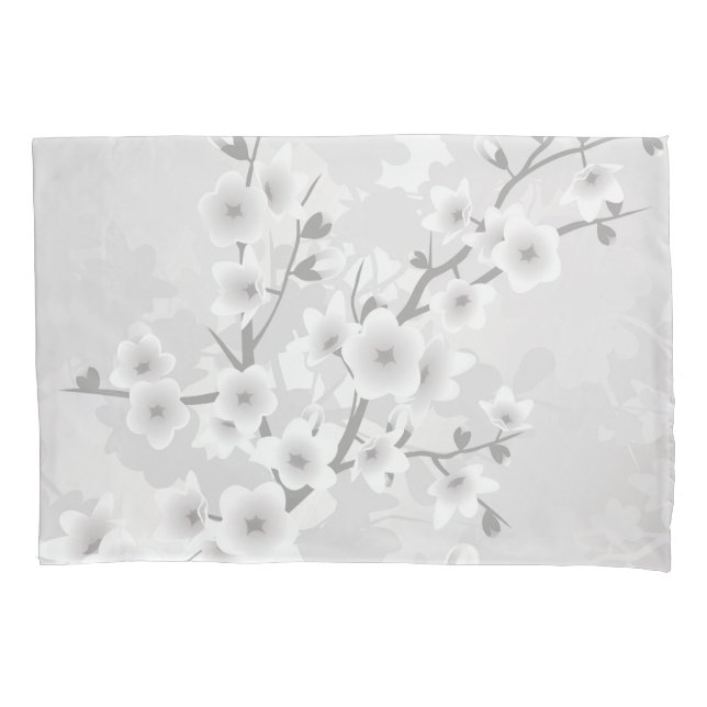 Funda De Cojín Floral de cerezo gris cálido  (Anverso)