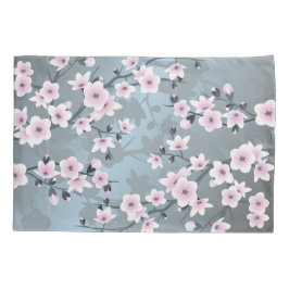 Funda De Cojín Floral de flores de cerezo Dusty rosa azul turbio