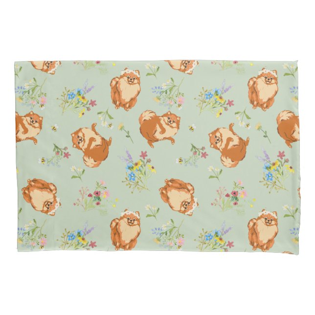 Funda De Cojín Floral de perro de Pomerania (Anverso)