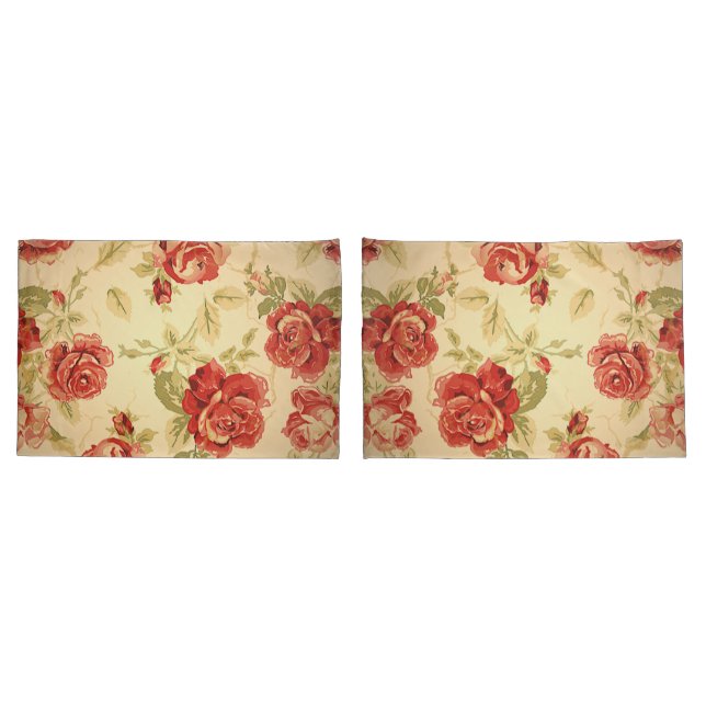 Funda De Cojín Floral de rosa rojo antiguo (Reverso-Set)