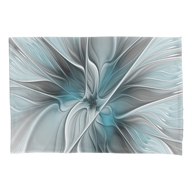 Funda De Cojín Floral Fractal Modern Abstract Flower Blue Gray (Anverso)