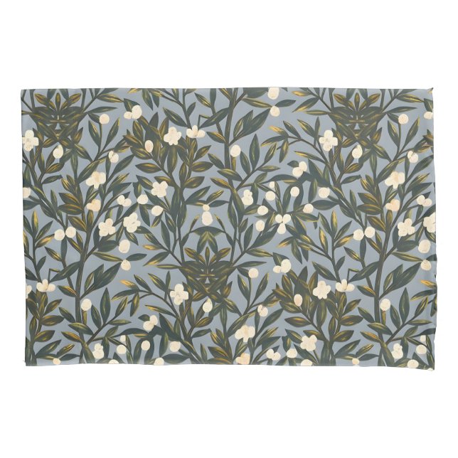 Funda De Cojín Floral pattern on  dusty blue-gray background (Anverso-izquierdo)