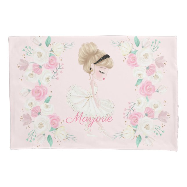 Funda De Cojín Floral rosa rubia Ballerina personalizada (Anverso)