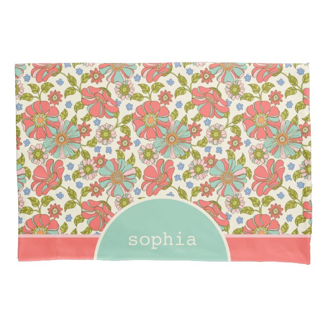 Funda De Cojín Floral rosa y Aqua personalizada (Anverso)
