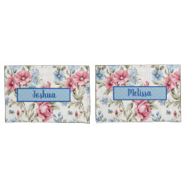 Funda De Cojín Floral rosa y azul cielo - Polka Dot - Monogramado