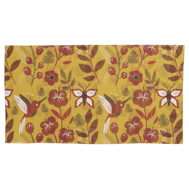 Funda De Cojín Floral seamless pattern flowers, butterfly, red (Anverso-izquierdo)