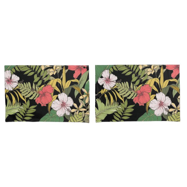 Funda De Cojín Floral tropical en negro (Anverso - Set)
