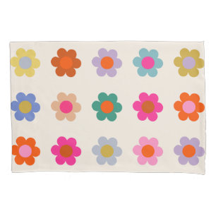Funda De Cojín Flores abstractas retro coloridas de perritos flor